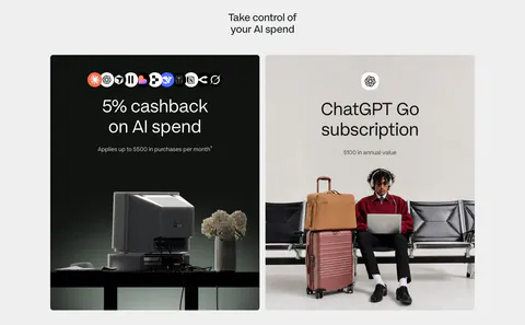 Plasma features section: centered heading above two large cards, a dark card with AI app icons and a light card with a traveler photo