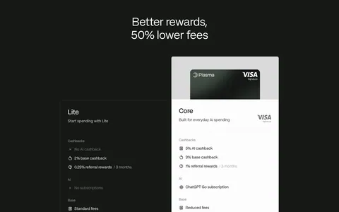 Plasma pricing section: centered headline above dark Lite and white Core plan cards with feature lists on a dark background