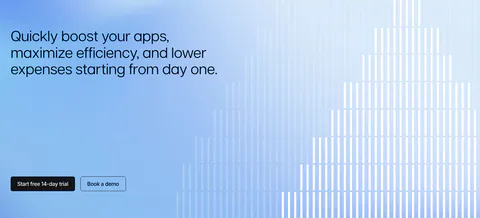 Polar Signals call to action section: left headline and two buttons on a blue gradient with white vertical bars rising like a bar chart