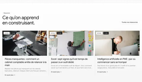 Raneo blog & resources section: headline and all-resources button above three article cards with photos, read-time tags and excerpts