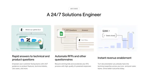 Realm features section: centered headline above three cards with tinted illustrated UI vignettes and short descriptions