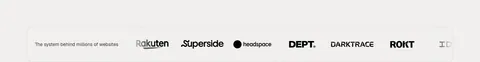 Relume logo cloud section: small caption on the left of a single rounded strip of black customer logos on a light gray background