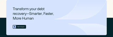 Rezolv call-to-action section: light blue rounded banner with left-aligned headline and Get in touch button and curved line art