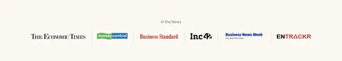 Rezolv logo cloud section: small In the News label above a single row of divided press publication logos on cream