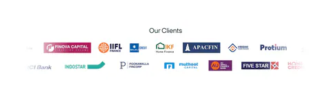 Rezolv logo cloud section: centered Our Clients label above two scrolling rows of lender logos on white