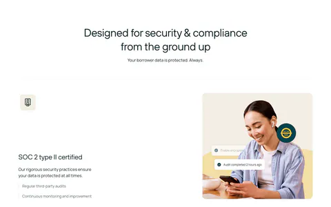 Rezolv security section: centered headline above SOC 2 and ISO 27001 rows, each with text left and a photo or ISO badge right