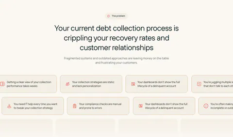 Rezolv value proposition section: centered problem headline above scrolling rows of beige pain-point chips with icons on cream