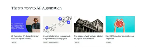 Routable blog & resources section: serif headline above four article cards with photo and illustration thumbnails on white