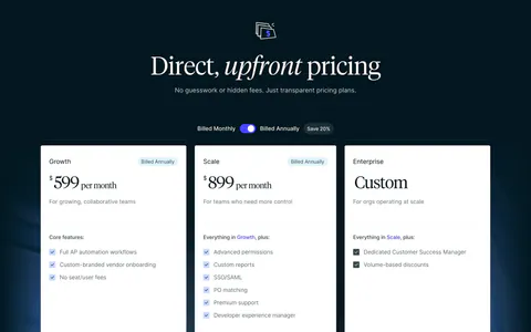 Routable pricing section: serif headline and billing toggle above three plan cards and an all-plans checklist on a dark navy background