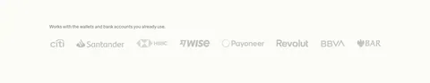 Ruul integrations section: small caption above a row of grayscale bank and wallet logos on an off-white background