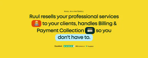 Ruul testimonials section: centered large statement with inline emoji badges and a Trustpilot rating on a bright yellow background