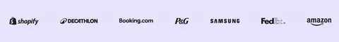 Semrush logo cloud section: single row of black customer logos incl. Shopify, Samsung, FedEx and Amazon on a pale lavender band
