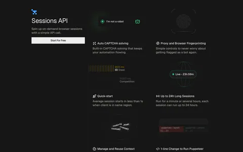 Steel features section: left title block with button beside a two-column grid of feature cells with small UI graphics on a dark background