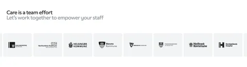 Teton logo cloud section: two-tone headline above a scrolling row of gray tiles with black healthcare and municipality logos