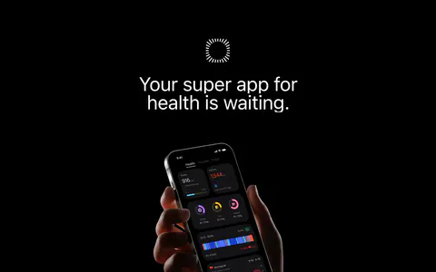 Bright call to action section: centered headline on black above a hand holding a phone with the dark app UI and a Download button