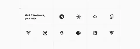 Vercel logo cloud section: headline tile in a bordered grid of grayscale framework logos like Next.js, React, Svelte and Angular