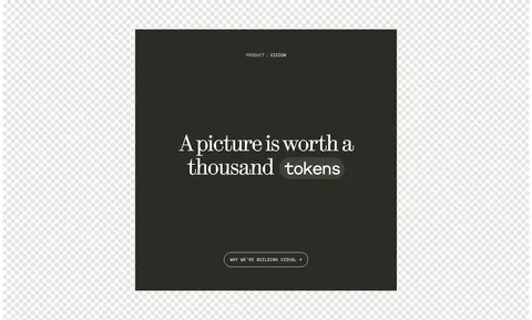 Visual call to action section: dark square panel with centered serif headline, a tokens pill and outline button over a checkerboard background