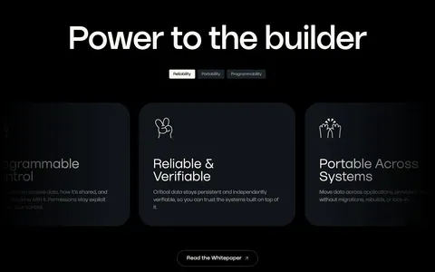 Walrus value proposition section: large headline over tab pills and a carousel of dark benefit cards with line icons