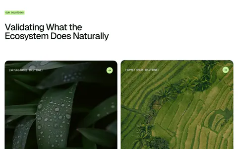Unknown features section: left-aligned headline with label above two large photo cards of wet leaves and rice terraces