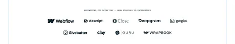 Whalesync logo cloud section: small monospace caption above two centered rows of black customer logos on a pale background